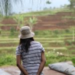 Personne regardant au loin les plantations d'une des fermes de la coopérative Klasik Beans sur l'île de Java