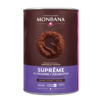 Boîte cylindrique Monbana Suprême 1kg, chocolat à l'Italienne 32% cacao
