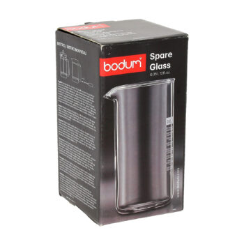 Boîte du verre de rechange Bodum 0,35L pour cafetière à piston, affichant le logo Bodum et le nom du produit.