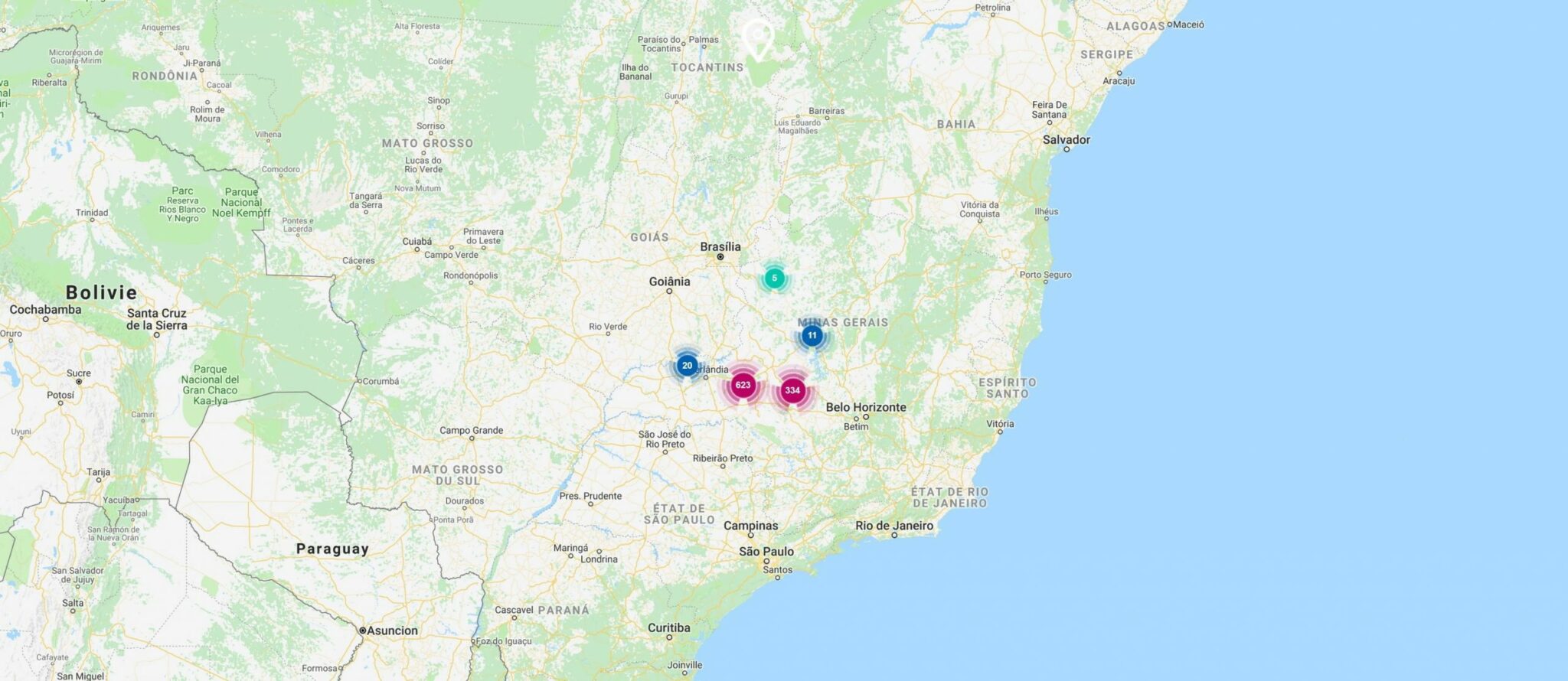 Carte du Brésil avec au centre le Cerrado Mineiro, dans le Minas Gerais