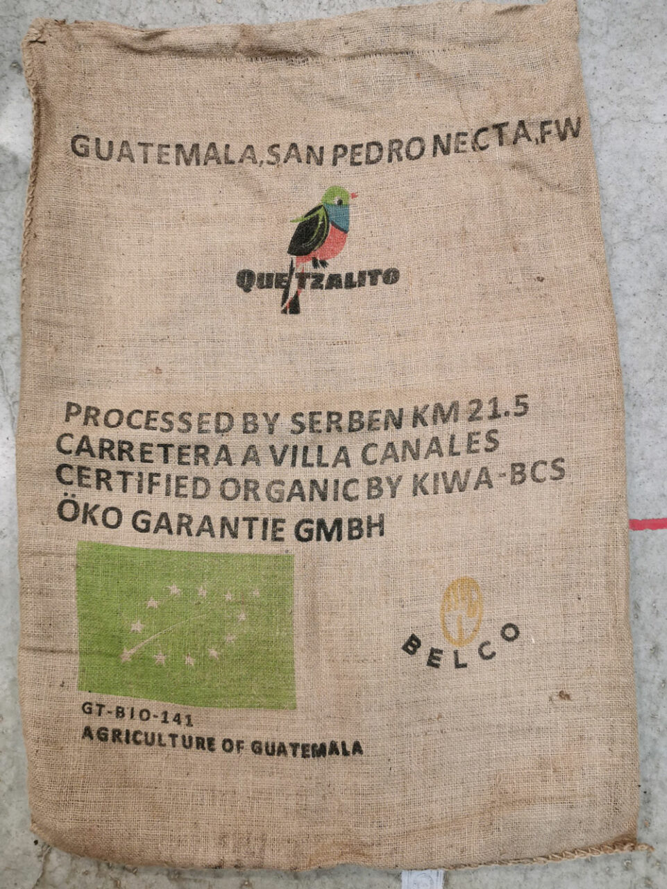 Sac en toile de jute Guatemala Quetzalito Cafés Querry