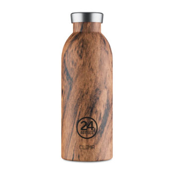 Bouteille isotherme 24BOTTLES Sequoia Wood 500ml avec bouchon argenté, imitation bois naturel élégant