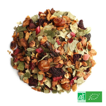 Mélange de thé en vrac Palais des thés Detox Scandinave bio avec feuilles, baies et logo AB Bio