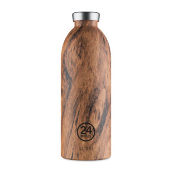 Bouteille isotherme 24BOTTLES Sequoia Wood 850ml, revêtement texturé bois, bouchon argenté mat