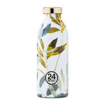 Bouteille isotherme 24 BOTTLES Tivoli 500ml blanc motif végétal doré, bouchon brillant