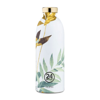 Bouteille isotherme 24BOTTLES Tivoli 850ml, motif végétal blanc, vert, doré, bouchon doré
