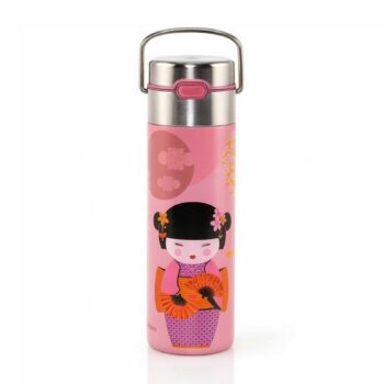 Théière nomade Eigenart LEEZA New Little Geisha rose 500ml en inox avec filtre intégré et anse métallique
