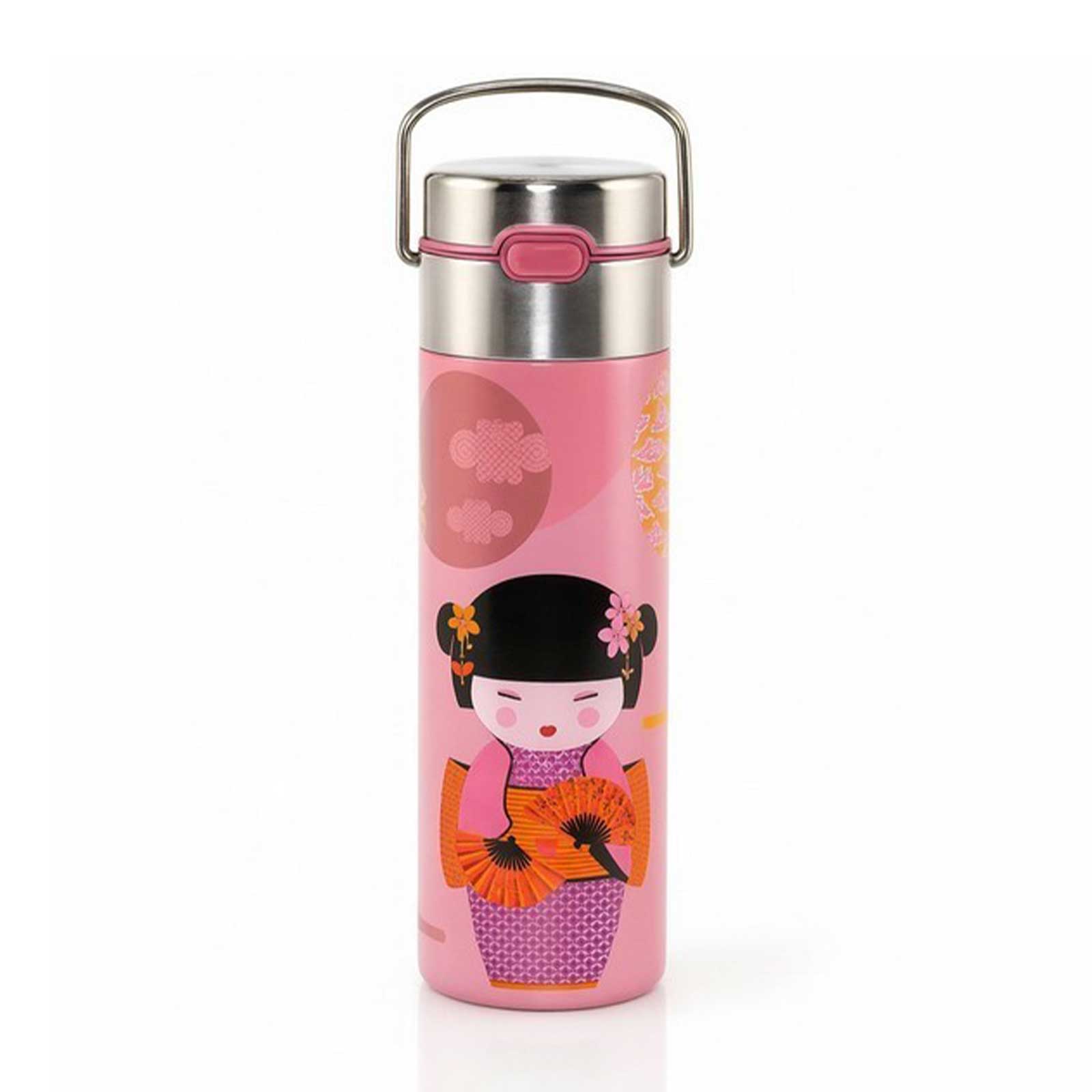 Théière nomade Eigenart LEEZA New Little Geisha rose 500ml en inox avec filtre intégré et anse métallique