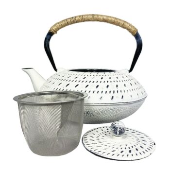 Théière en fonte plate brin blanc 1L