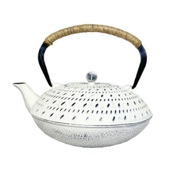 Théière en fonte plate brin blanc 1L
