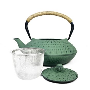 Théière en fonte plate brin vert 1L