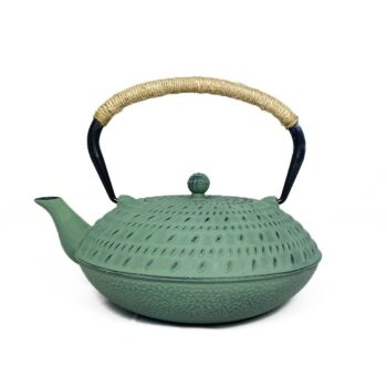 Théière en fonte plate brin vert 1L