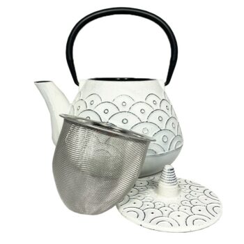 Théière en fonte vagues haute blanche 1L