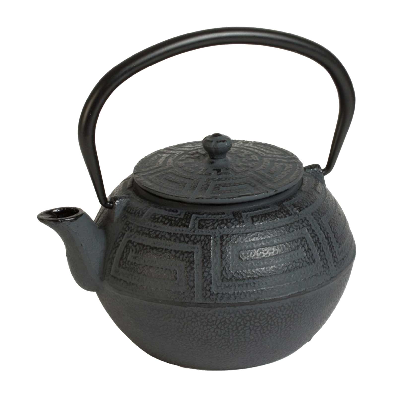 Théière Bastide Zen grise en fonte avec motifs géométriques en relief et anse noire, capacité 1,2L
