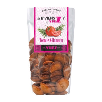 Sachet de biscuits apéritifs Vuez Tomate Romarin, dorés et croustillants, parfait pour l'apéro