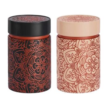 Boîte à thé Eigenart en inox noir avec motif Mandala rouge, couvercle hermétique pour préserver la fraîcheur du thé
