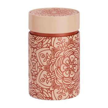 Boîte à thé Eigenart ronde en métal rose poudré avec motif mandala embossé et couvercle beige clair
