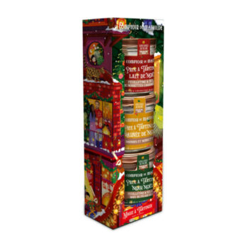 Coffret cadeau Comptoir de Mathilde 3 pâtes à tartiner Noël 3x100g, emballage festif maison illuminée, saveurs exclusives