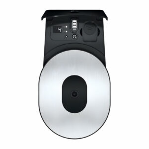Vue supérieure ouverte du JURA Cool Control 1L (EB) Black, révélant l'écran numérique affichant la température à 4°C, ainsi que les boutons de contrôle et le compartiment à lait.