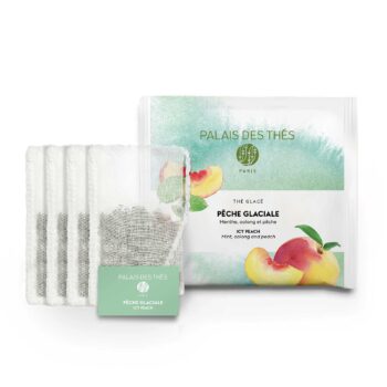 Boîte de thé glacé Palais des Thés Pêche Glaciale BIO, avec sachets berlingot XL pour infusion à froid