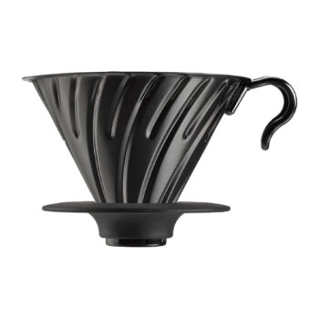 Dripper Hario V60 métal noir mat pour café, avec poignée ergonomique
