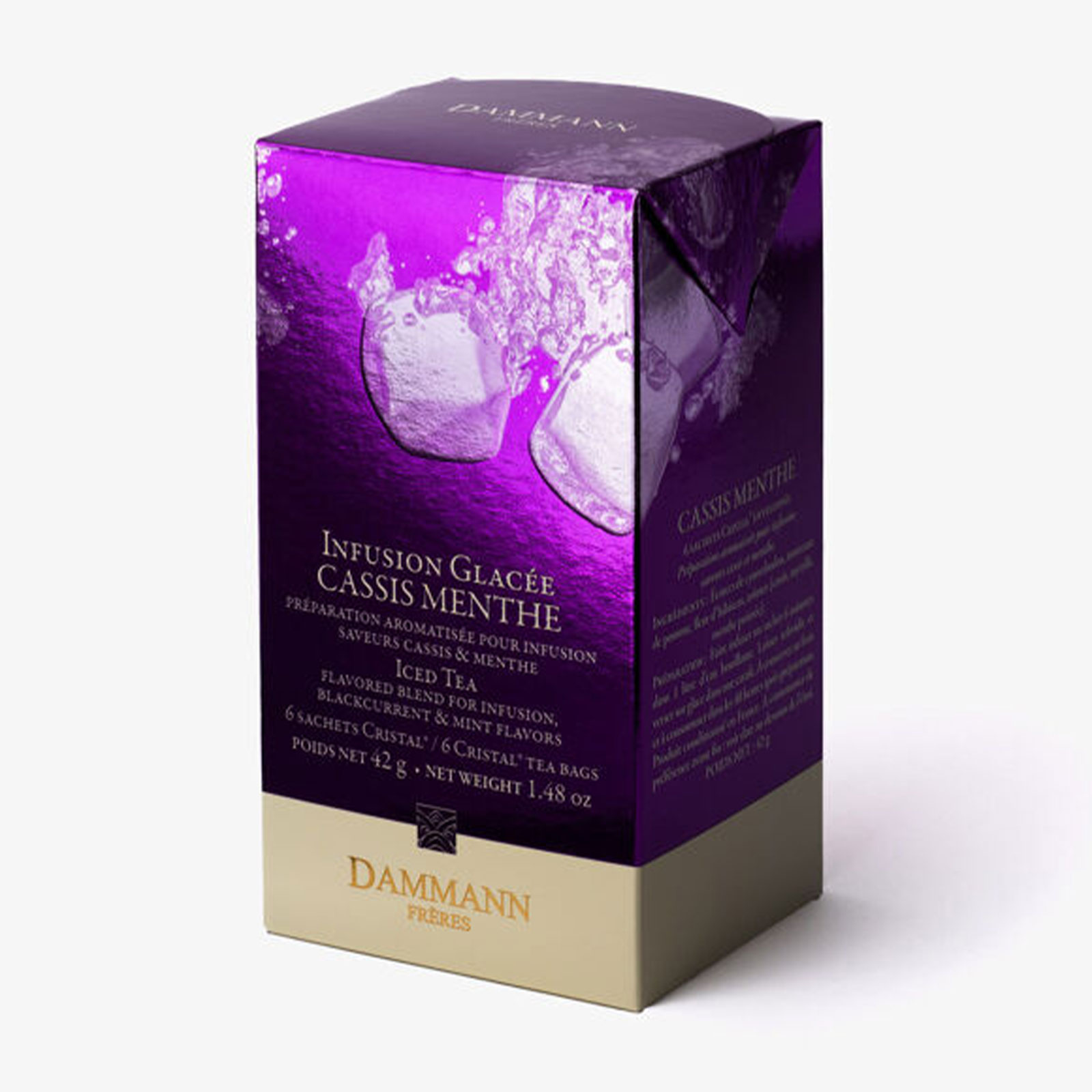 Boîte d'infusion glacée Dammann Frères Cassis Menthe avec 6 sachets Cristal pour préparation fraîche