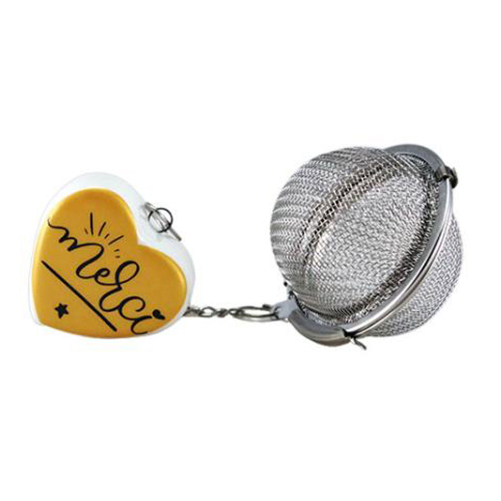 Boule à thé métal avec coeur blanc Merci, idéale pour thé en vrac