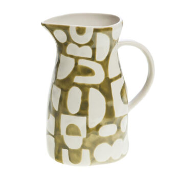 Pichet Amadeus Ohana blanc avec motif abstrait vert, grès artisanal, 1,6L