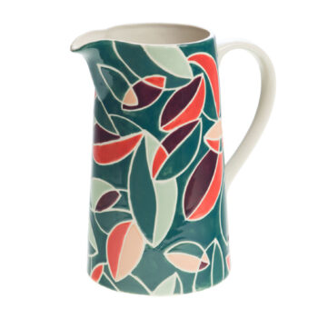 Pichet Amadeus Vanina vert émeraude, corail et prune avec motif feuilles stylisées