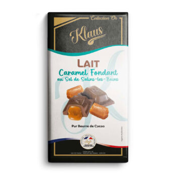 Tablette chocolat lait Klaus Collection Or, caramel salé Salins-les-Bains, pur beurre de cacao