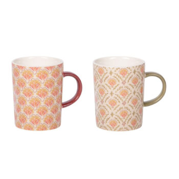 Coffret 2 mugs Bastide Rangoli motifs floraux colorés, en céramique, 25cl, style bohème