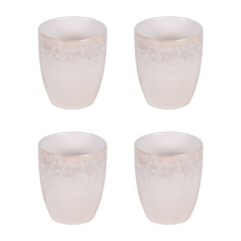 Coffret 4 gobelets beige Bardenas 16cl, céramique texturée avec bord doré sur fond blanc