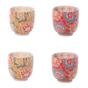 Coffret de 4 gobelets Bastide Zephyr 10cl, design floral coloré, en grès pour café ou thé