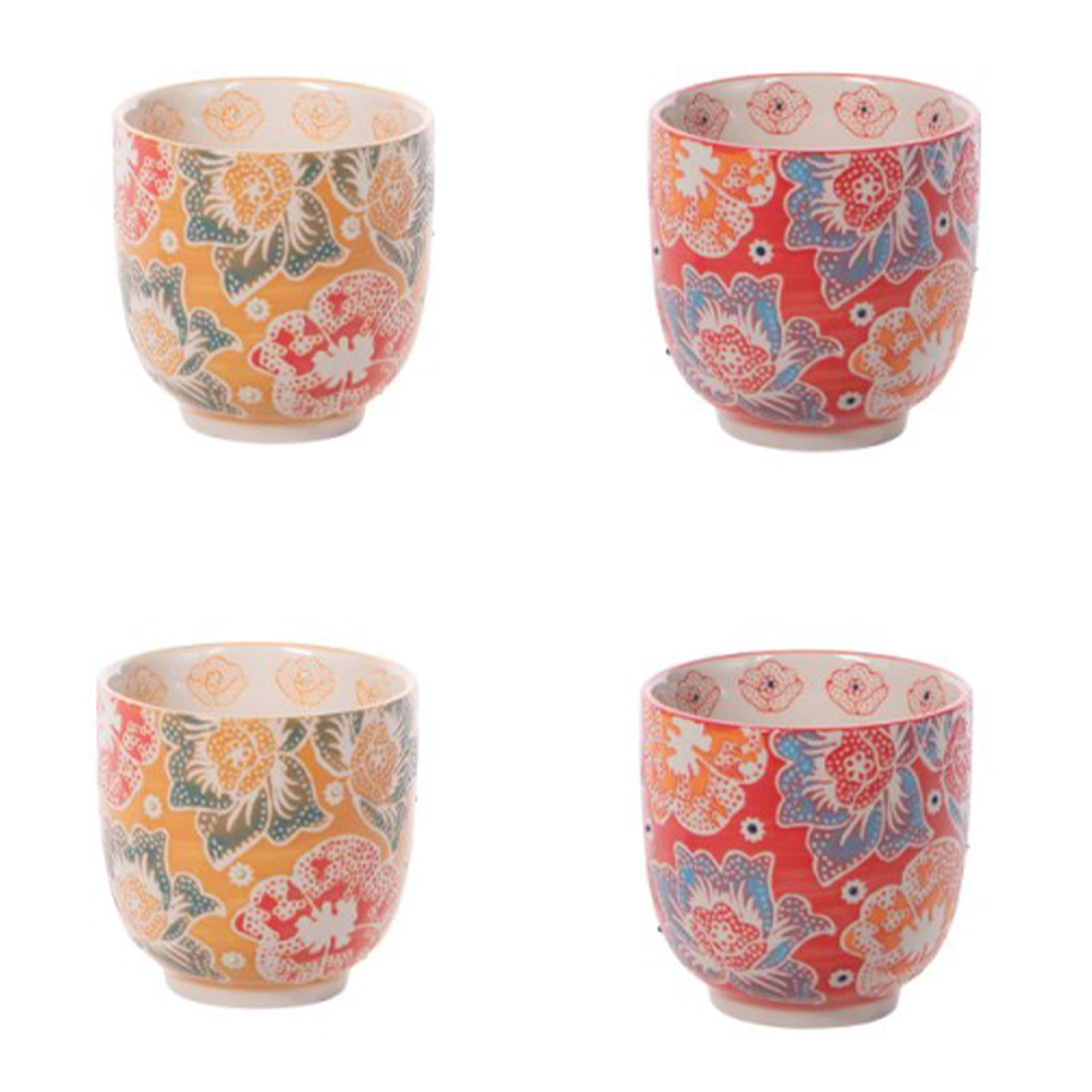 Coffret de 4 gobelets Bastide Zephyr 10cl, design floral coloré, en grès pour café ou thé