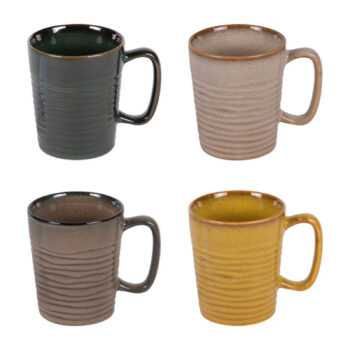Coffret 4 mugs Kili 40cl Bastide, céramique terreuse côtelée, design authentique et chaleureux