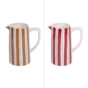 Pichets Bastide Singita 1,5L en céramique rayée rouge et blanc, et marron et blanc, pour une table conviviale