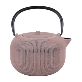 Théière en fonte Bastide Gyokuro beige 1L, design côtelé, anse noire, idéale pour les thés d'exception