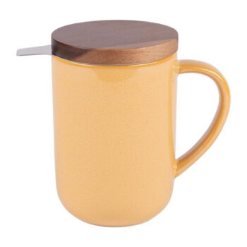 Tisanière Kaito jaune 47cl Bastide avec couvercle en bois, filtre métallique intégré, finition texturée et anse ergonomique