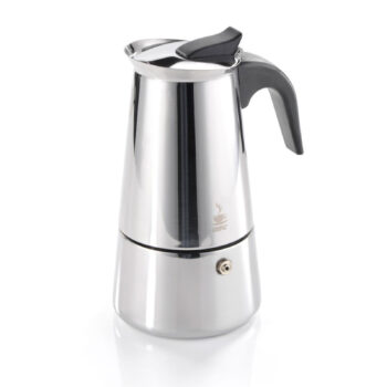 Cafetière italienne Gefu Emilio 2 tasses en acier inoxydable poli, poignée noire, compatible induction