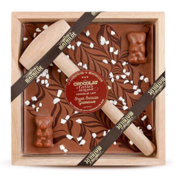 Tablette chocolat au lait Oscar Ourson Guimauve 350g Le Comptoir de Mathilde avec maillet en bois