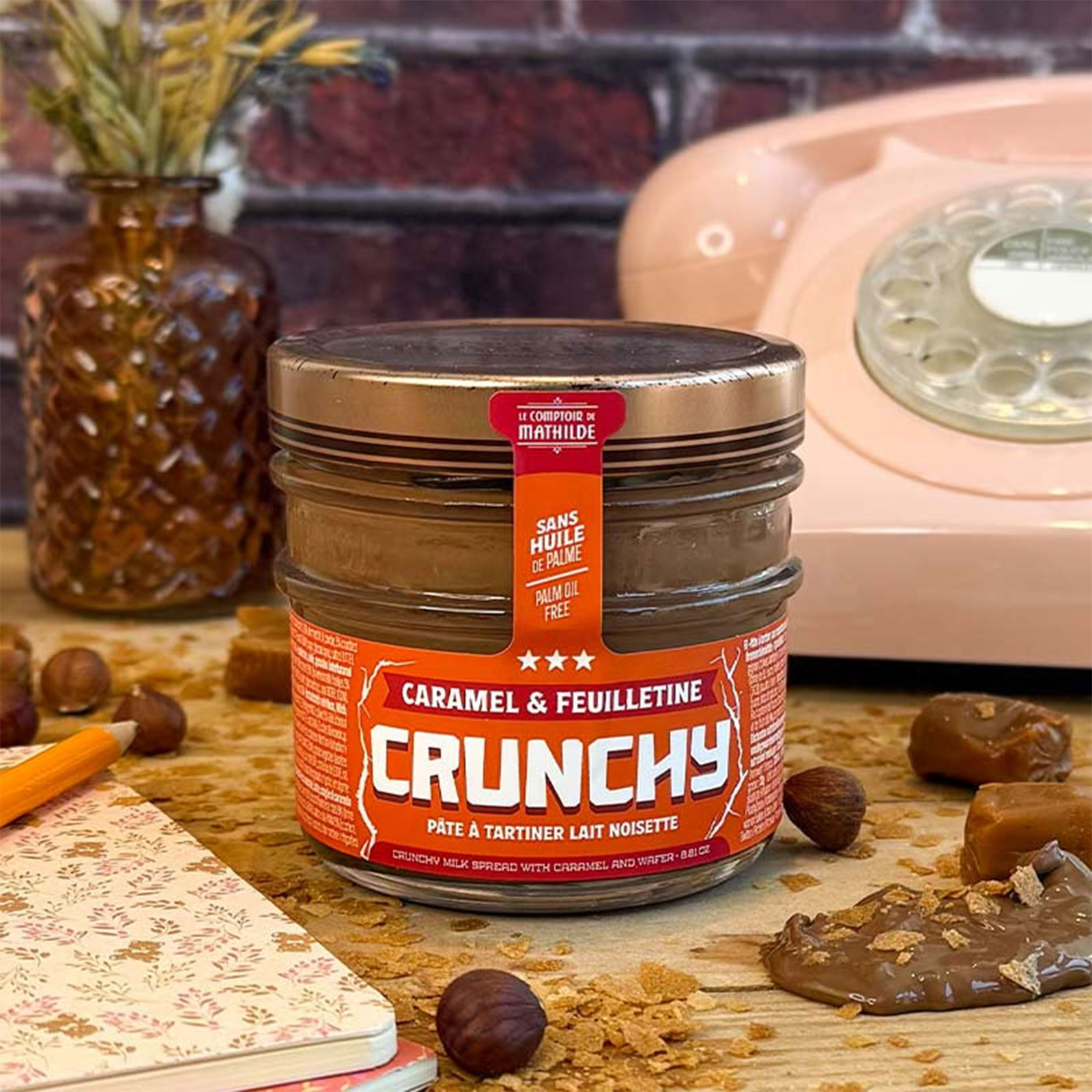 Le Comptoir de Mathilde Pâte à Tartiner CRUNCHY caramel et feuilletine 250g – Image 2