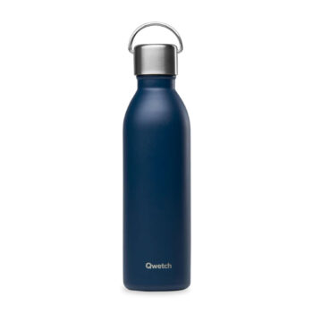 Bouteille isotherme Qwetch bleu marine mat 600ml, finition élégante avec anse pratique