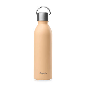 Bouteille isotherme Qwetch abricot 600ml, finition mate, anse pratique, acier inoxydable