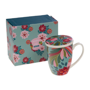 Coffret tisanière Amadeus Isaline avec mug en porcelaine fine et couvercle assorti, décor floral coloré