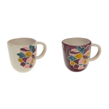 Mug Amadeus Paula 35cl en céramique, design floral multicolore, disponible en crème et aubergine