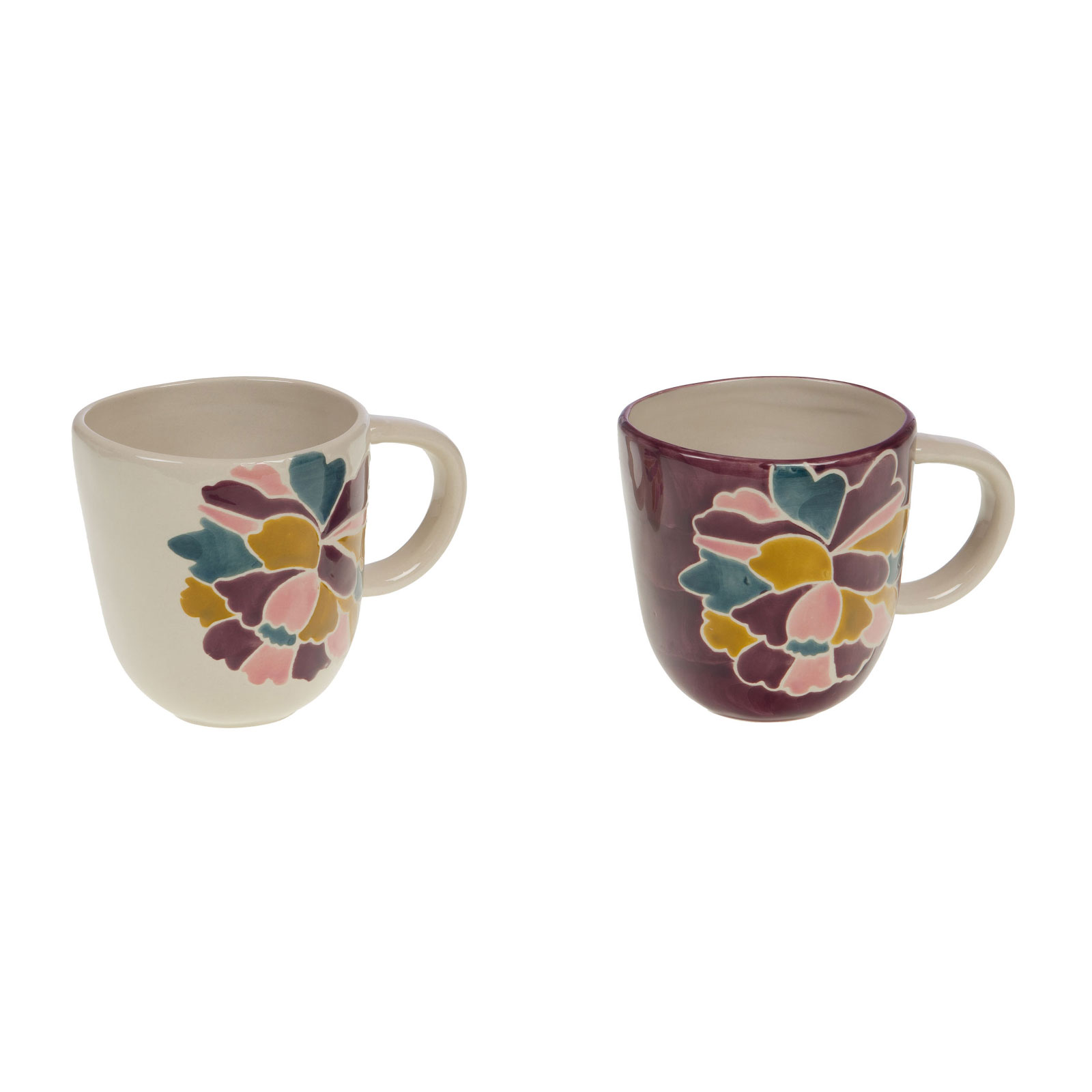 Mug Amadeus Paula 35cl en céramique, design floral multicolore, disponible en crème et aubergine