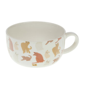 Tasse déjeuner Amadeus Gustave en porcelaine blanche crème avec motif de chats colorés aux teintes douces