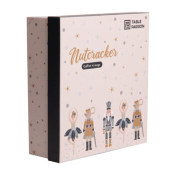Coffret de 4 mugs 'Nutcracker' avec des illustrations de casse-noix et de danseuses, marque Table Passion
