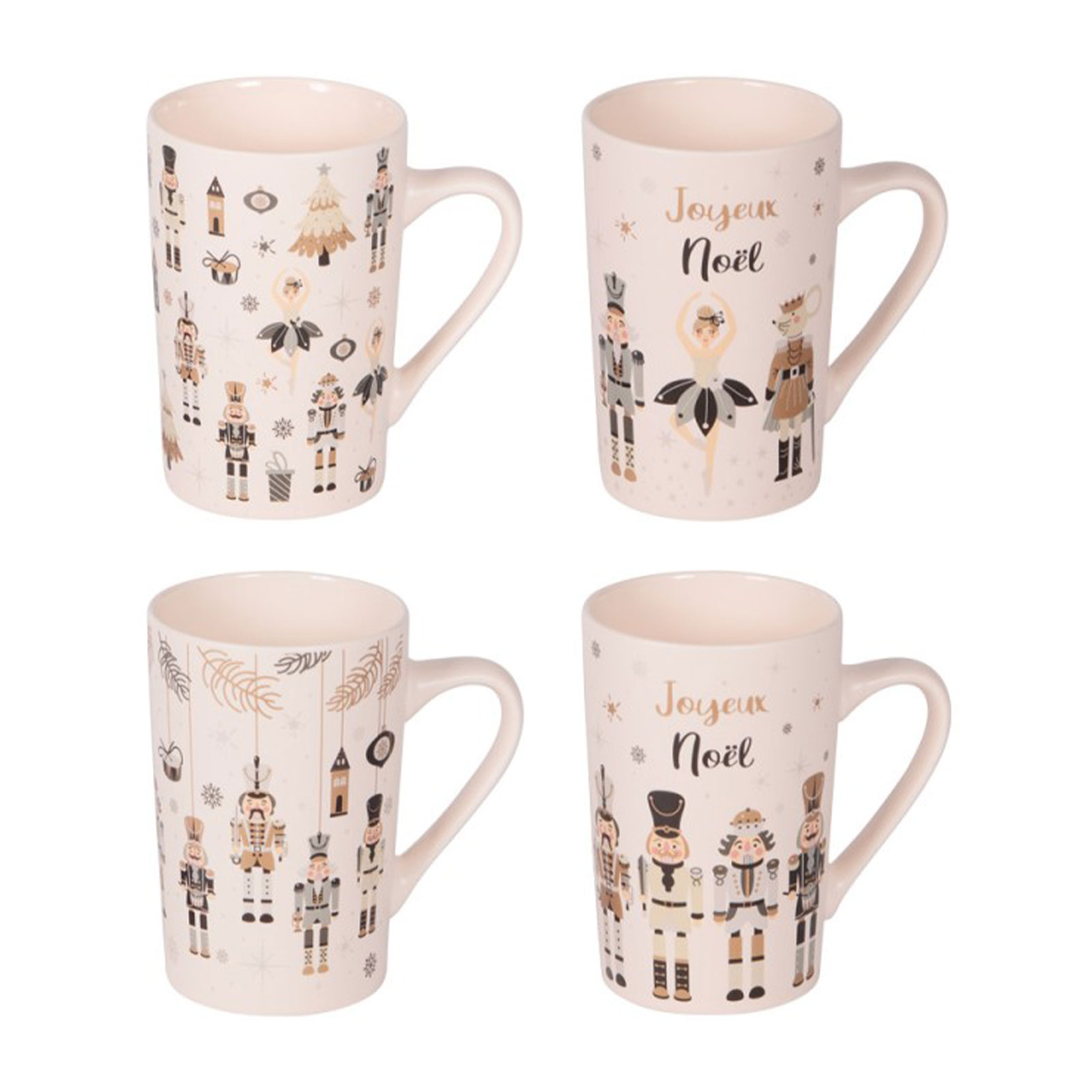 Coffret 4 mugs Bastide 38cl, design Casse-Noisette et Noël, porcelaine festive pour boissons chaudes