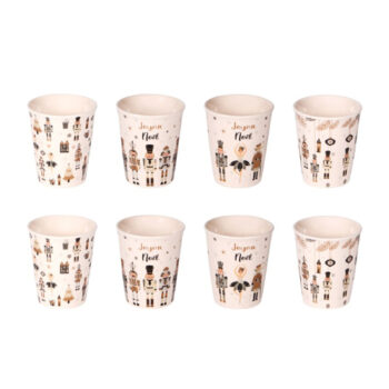 Coffret 8 tasses porcelaine fine Bastide Nutcracker, motifs féeriques Noël, capacité 11cl